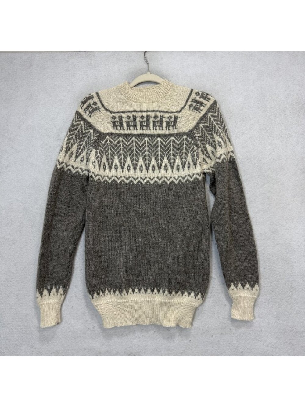 ASY Design Sweater Womens Small Gray Alpaca Wool Fair Isle Llama Knit Pullover